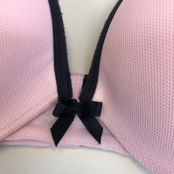 Maidenform Pink Mesh Bra Size 34B Padded Plunge Underwire October Breast Cancer - Picture 2 of 6